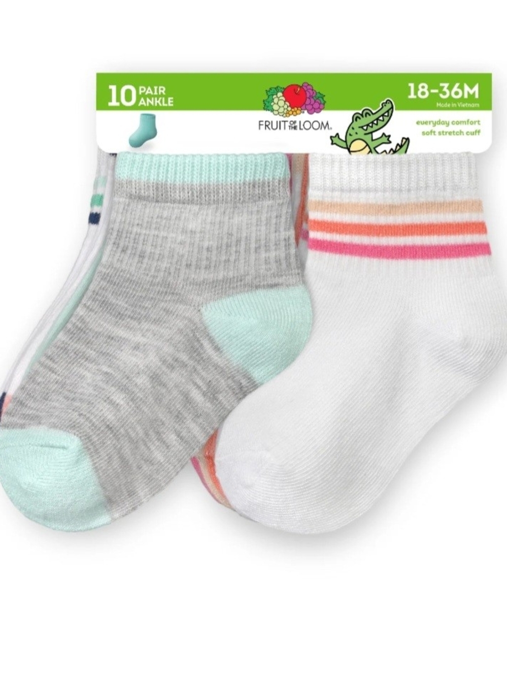 Fruit of the Loom Toddler Ankle Socks 10 Pack Assorted Size 18-36M NEW